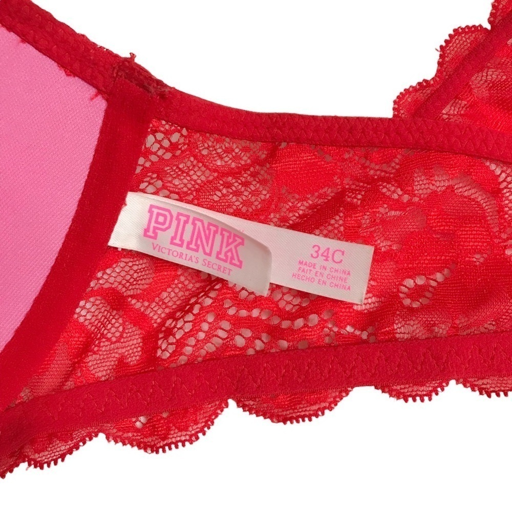 Victoria’s Secret PINK Red Lace Date Racerback Bra Size 34C - Picture 2 of 11